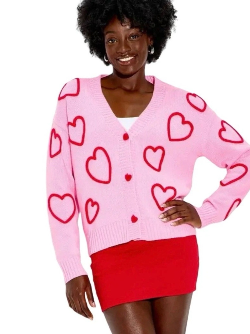 32 Degrees Pink Cardigan with Red Heart Accents b140se